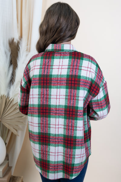 "Christmas Sleigh Ride" Shacket (Red/Green)