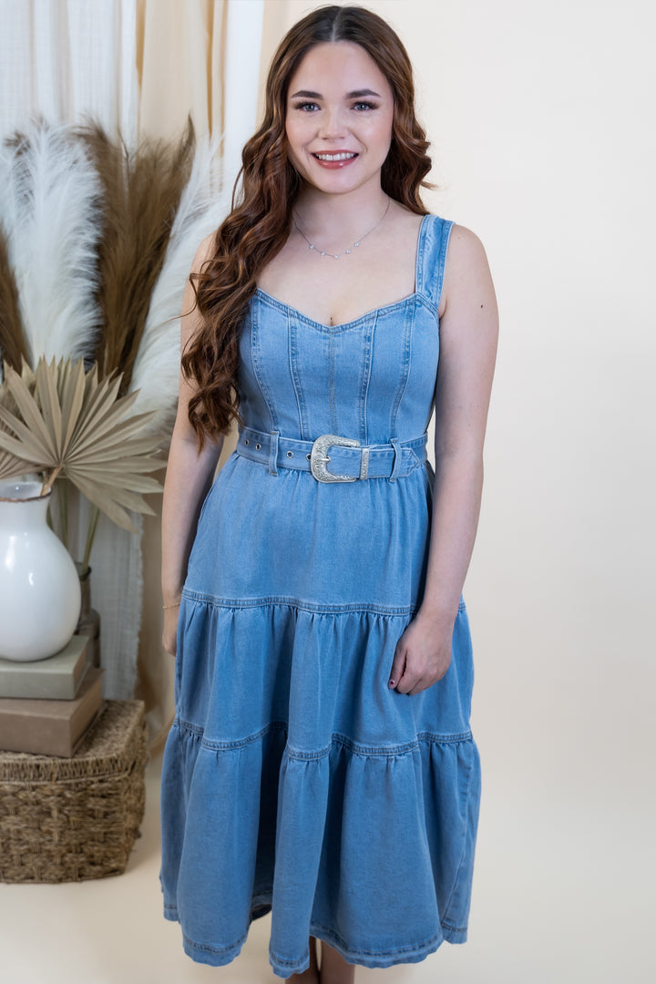 "Buckle Up Beauty" Dress (Cloud Wash)