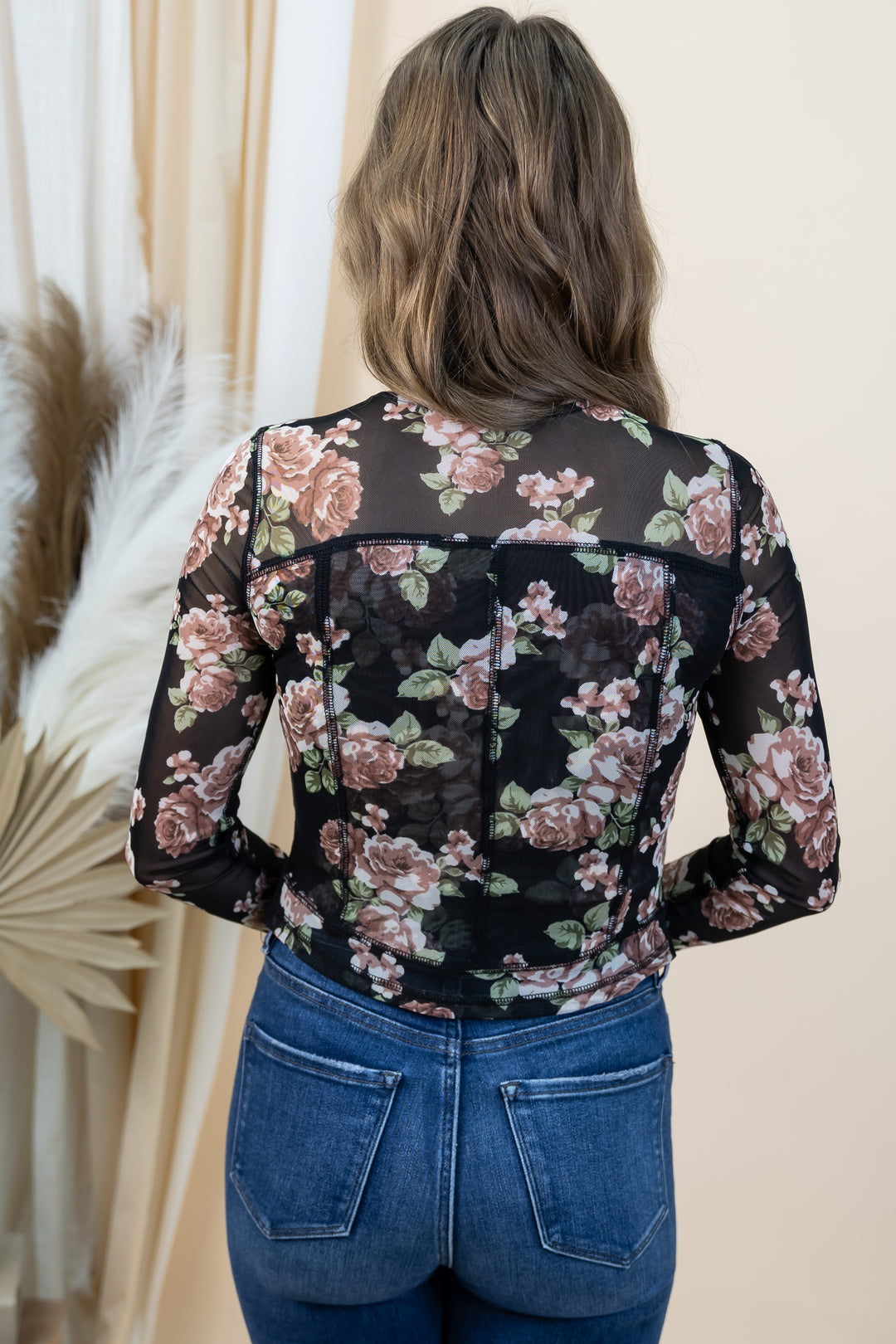 "Freshly Floral" Mesh Long Sleeve (Black)