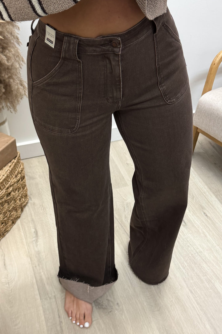 Sienna Wide Leg Jeans (Brown)