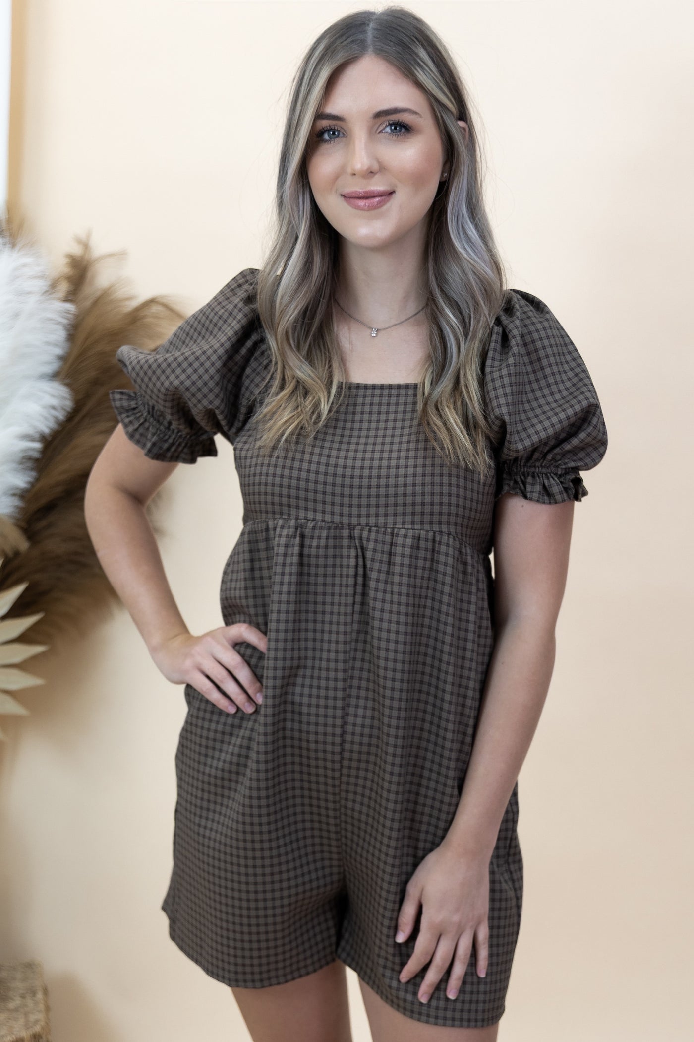 "Leave Them Speechless" Romper (Mocha/Blue)