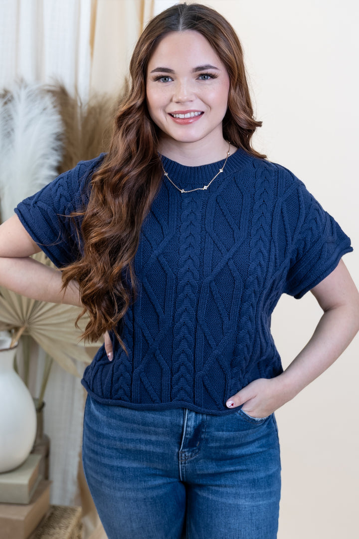 "Modern Stitch" Sweater Top (Navy)