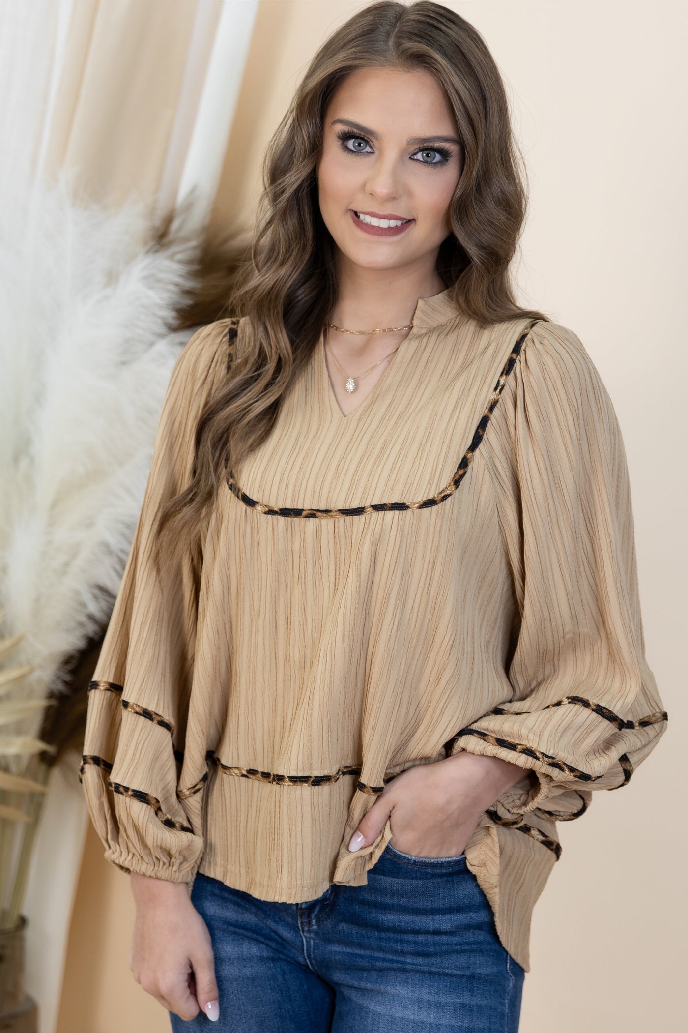 "Take Another Look" Blouse (Taupe)
