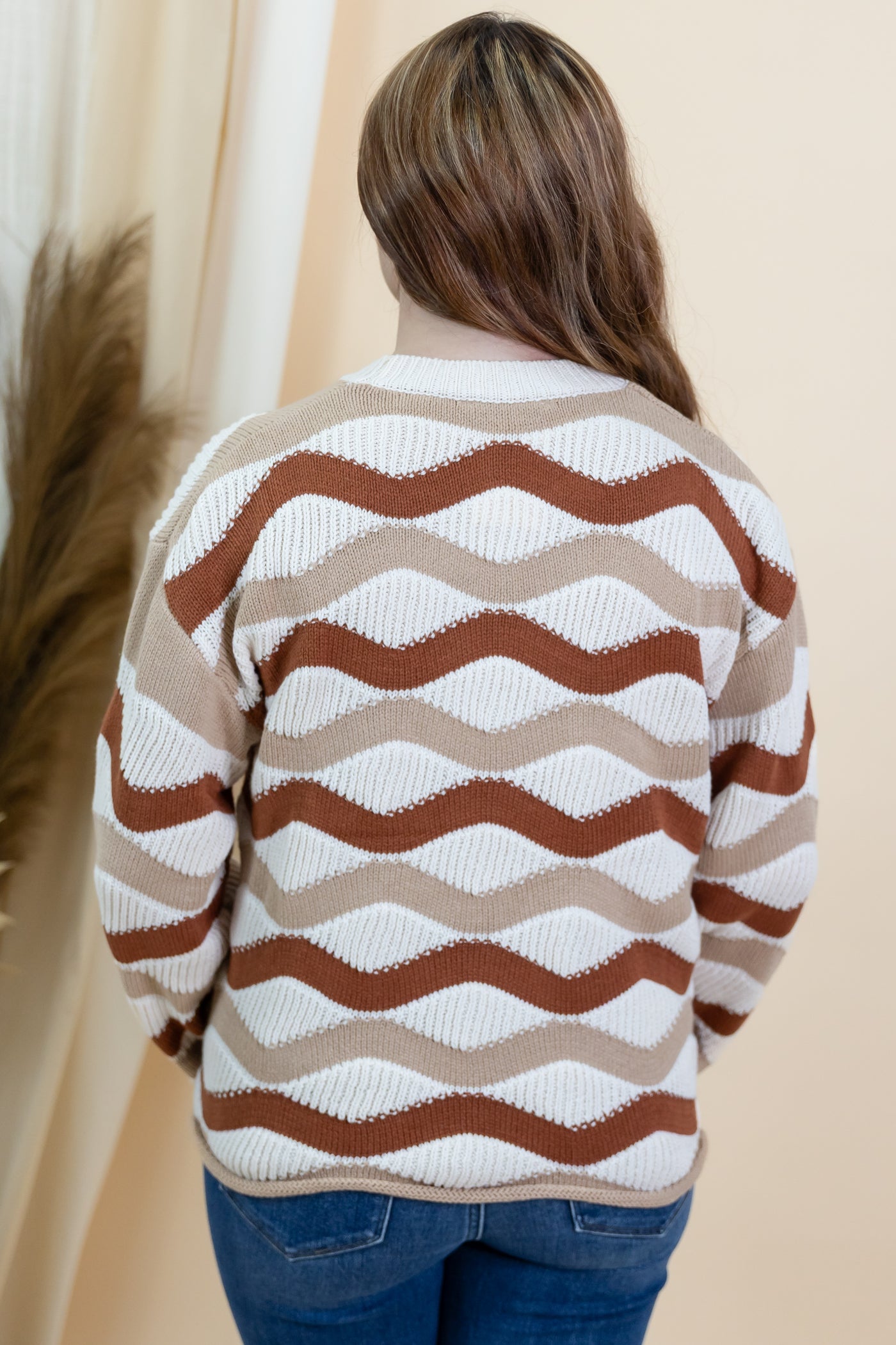 "Coming In Wave" Sweater (Taupe/Caramel)