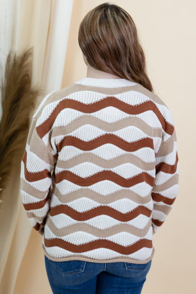 "Coming In Wave" Sweater (Taupe/Caramel)