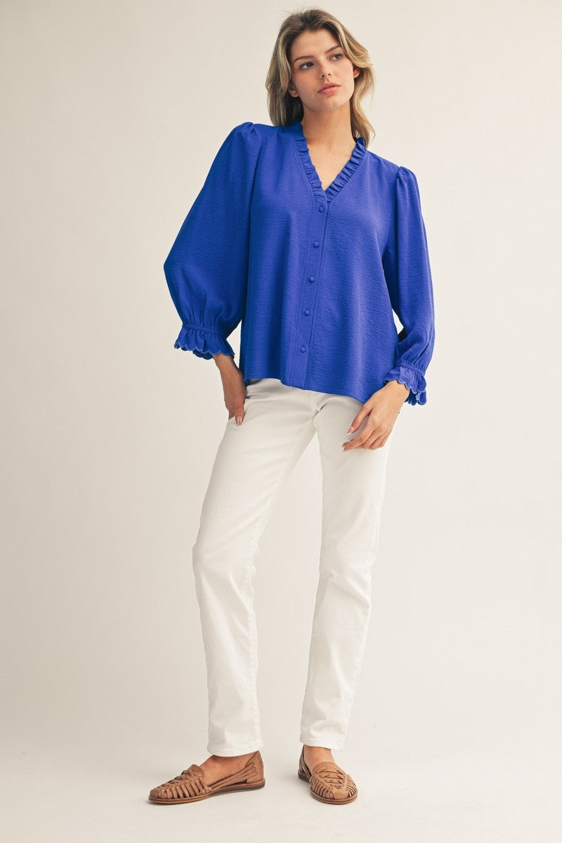 "Sweet Magnolias" Button Up (Royal)
