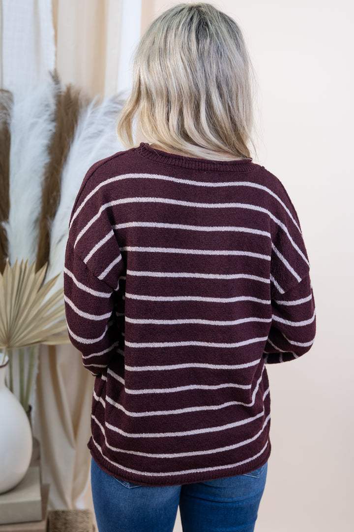 "Weekend Stripes" Sweater (Burgundy)