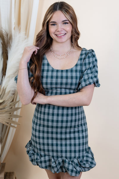 "Plaid & Proper" Dress (Dark Hunter Green)