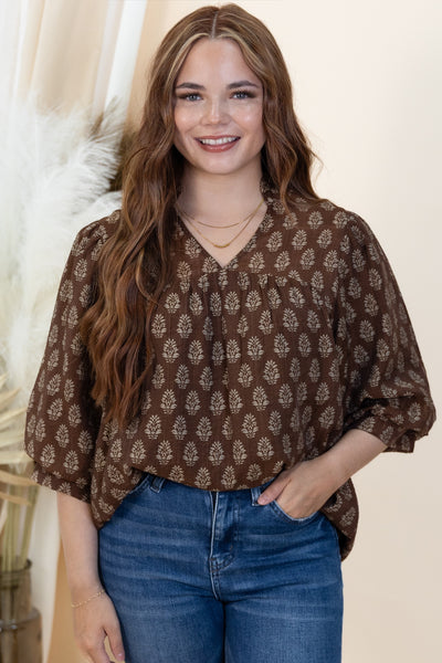 "Timeless Twist" Blouse (Brown/Taupe)