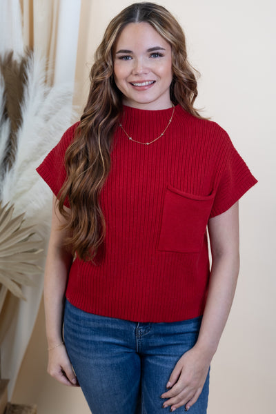 "Power Plays" Sweater Top (Red)