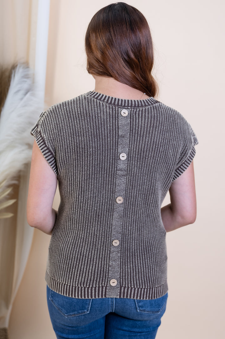 "Buttoned Bliss" Top (Dark Brown)