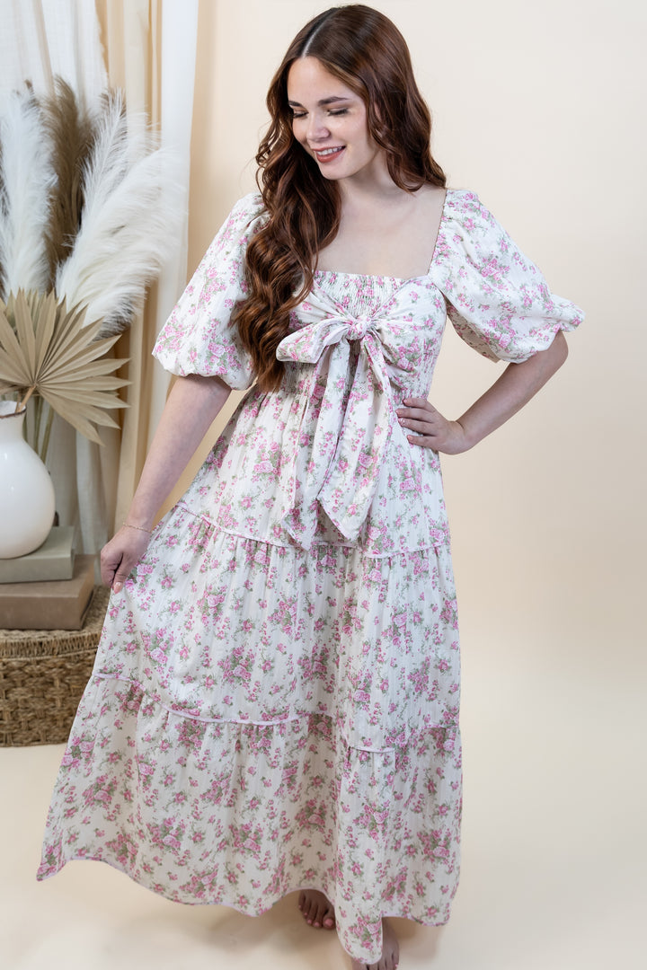 "Front & Center" Dress (Off White/Pink)