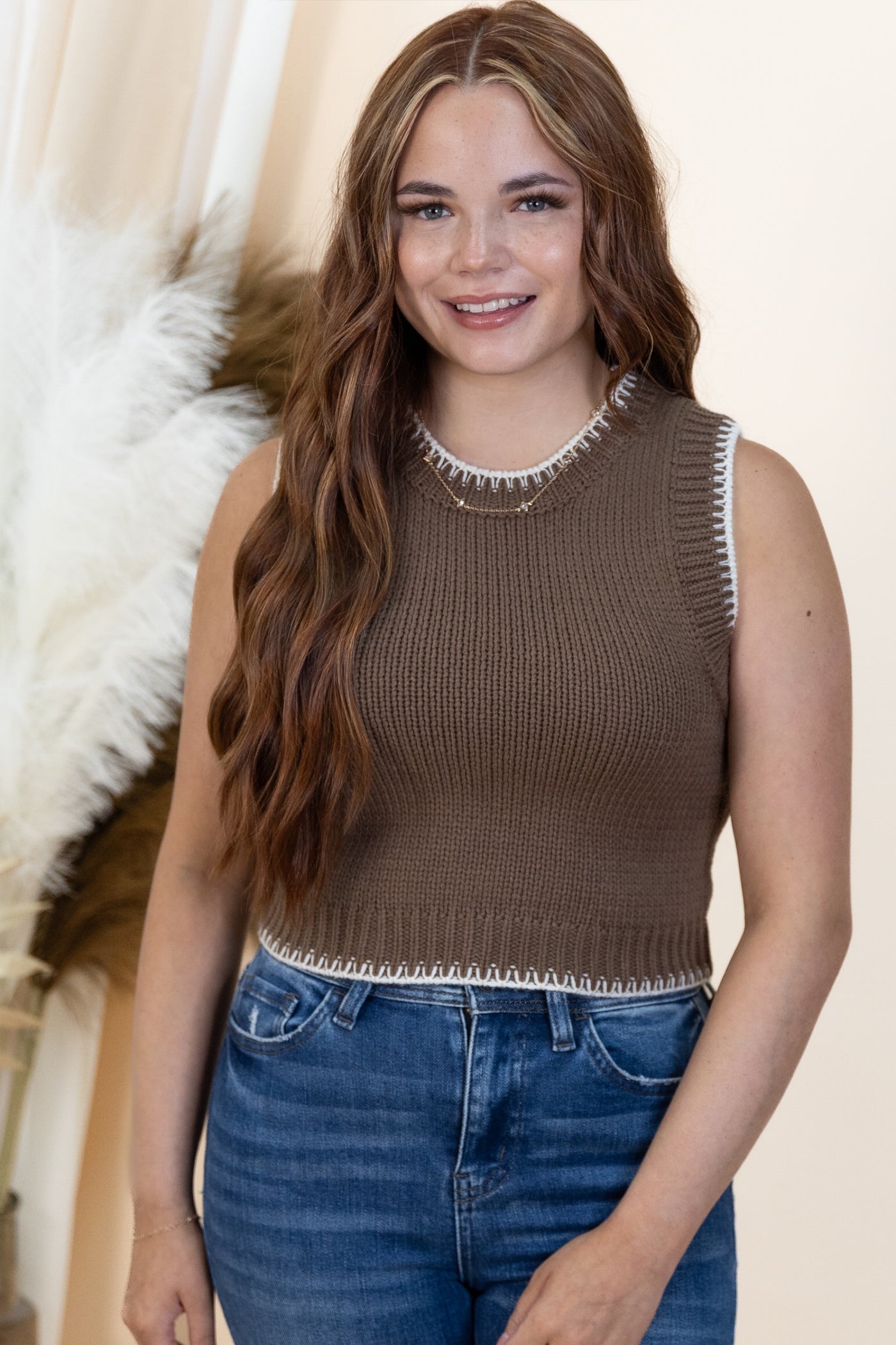 "Wait Awhile" Sweater Top (Mocha/Ivory)
