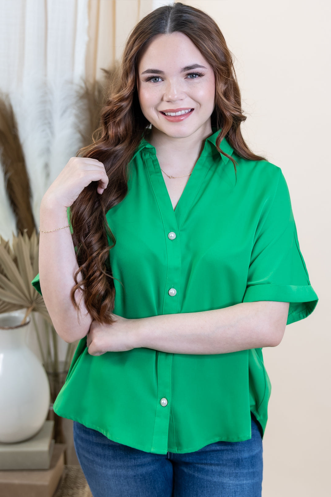 "Polished Perfection" Button Up (Kelly Green)