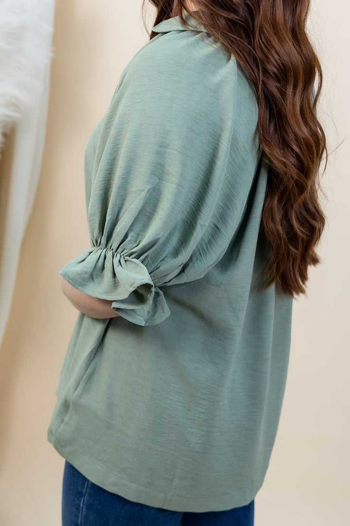 "Soft Spoken" Blouse (Sage)