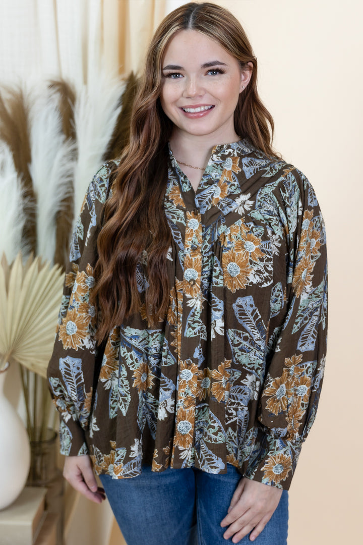 "Floral Charm" Button Up (Mocha Bloom)