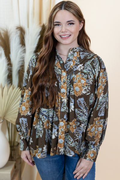 "Floral Charm" Button Up (Mocha Bloom)