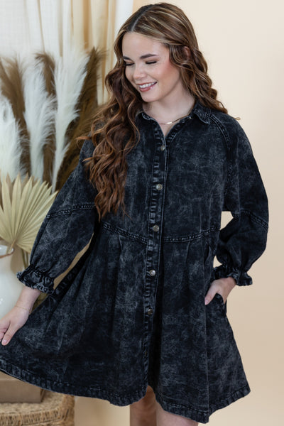 "Going Places" Dress (Washed Black)