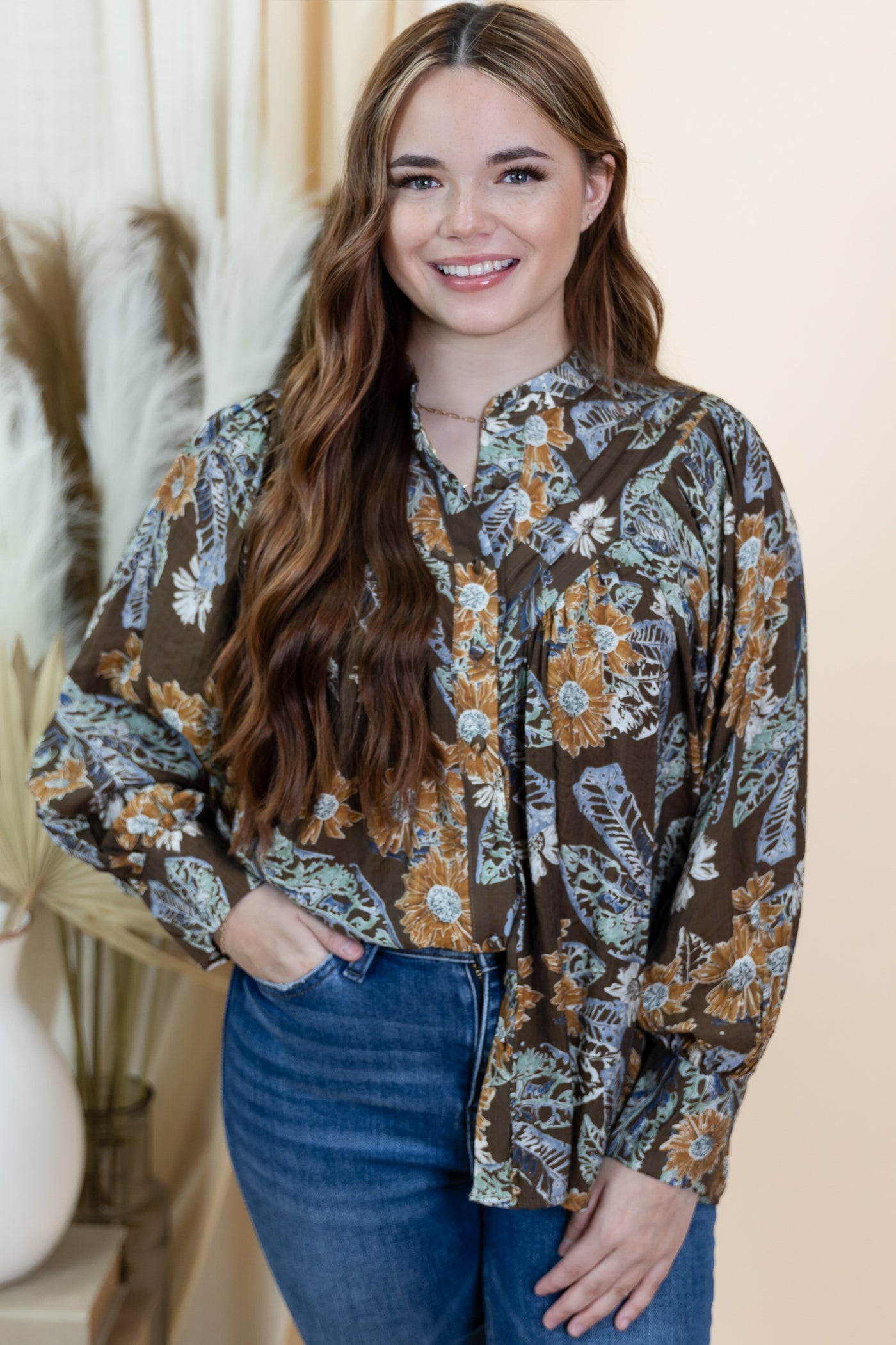 "Floral Charm" Button Up (Mocha Bloom)