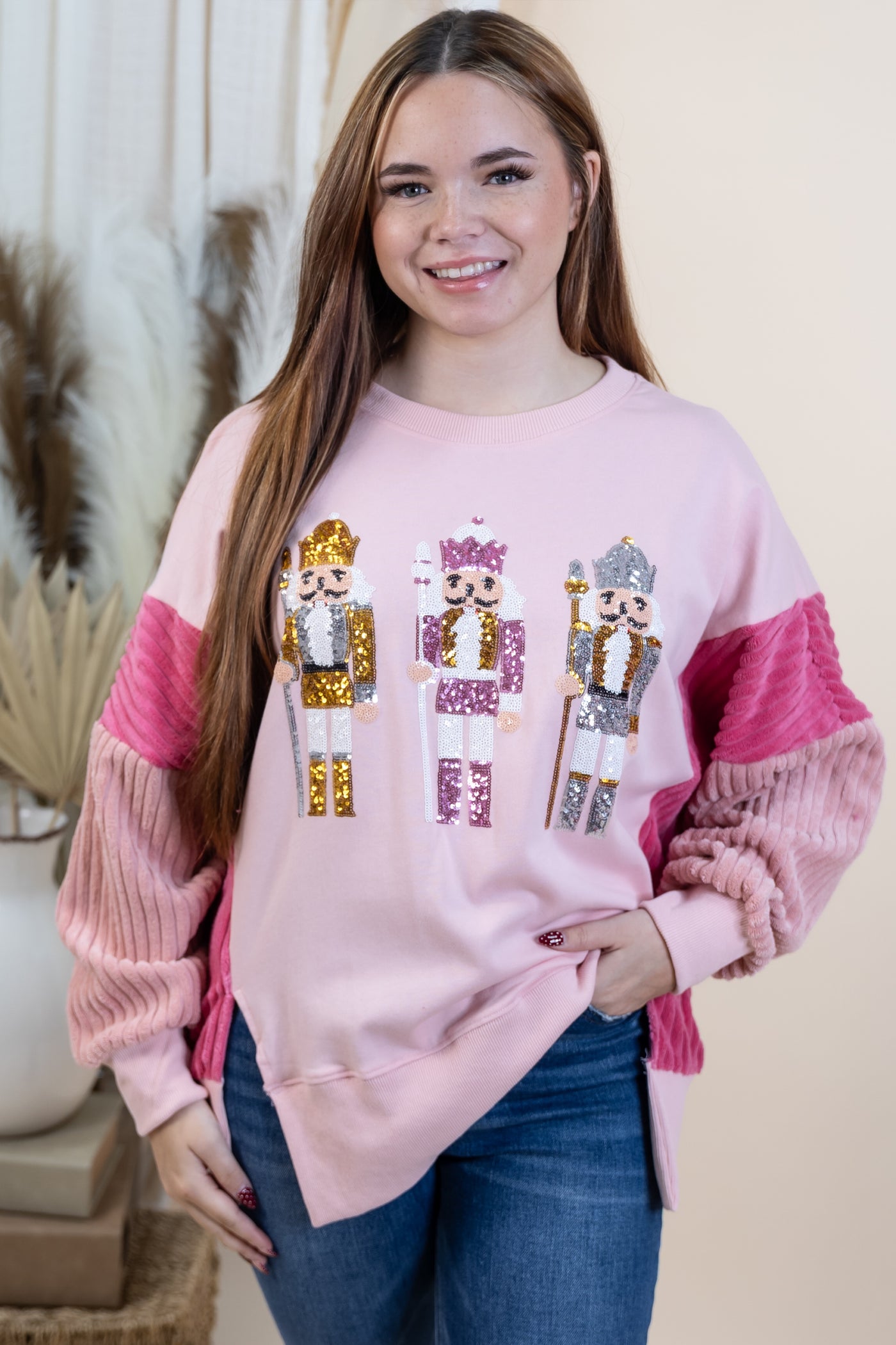 "Nutcracker March" Sweater (Dusty Pink/Berry)