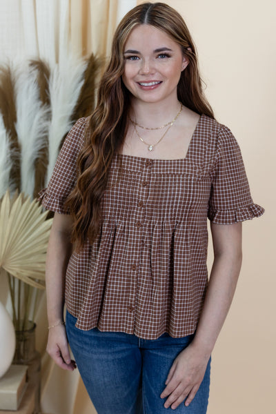"Playful Plaid" Blouse (Brown/Cream)
