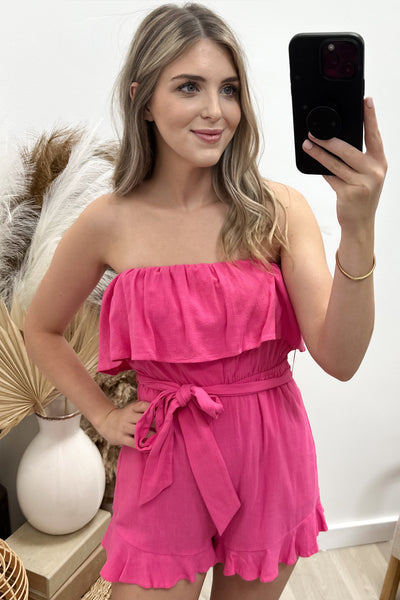 "Cut To The Chase" Romper (Hot Pink)