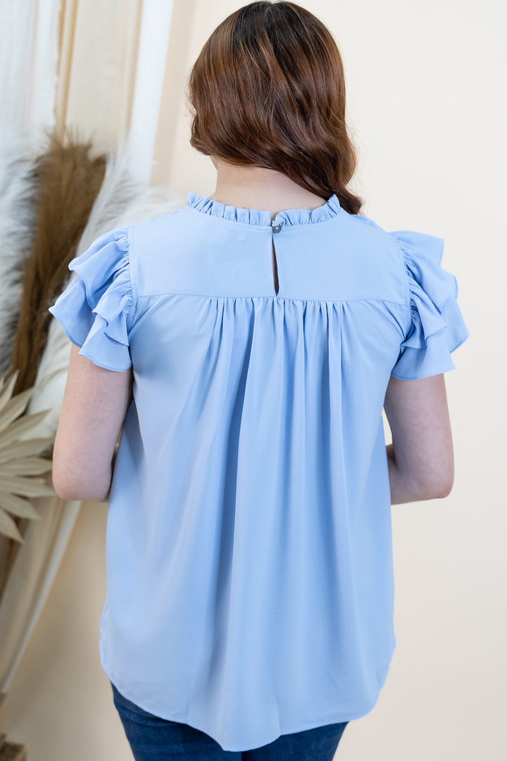 "Pleated Charm" Blouse (Light Blue)