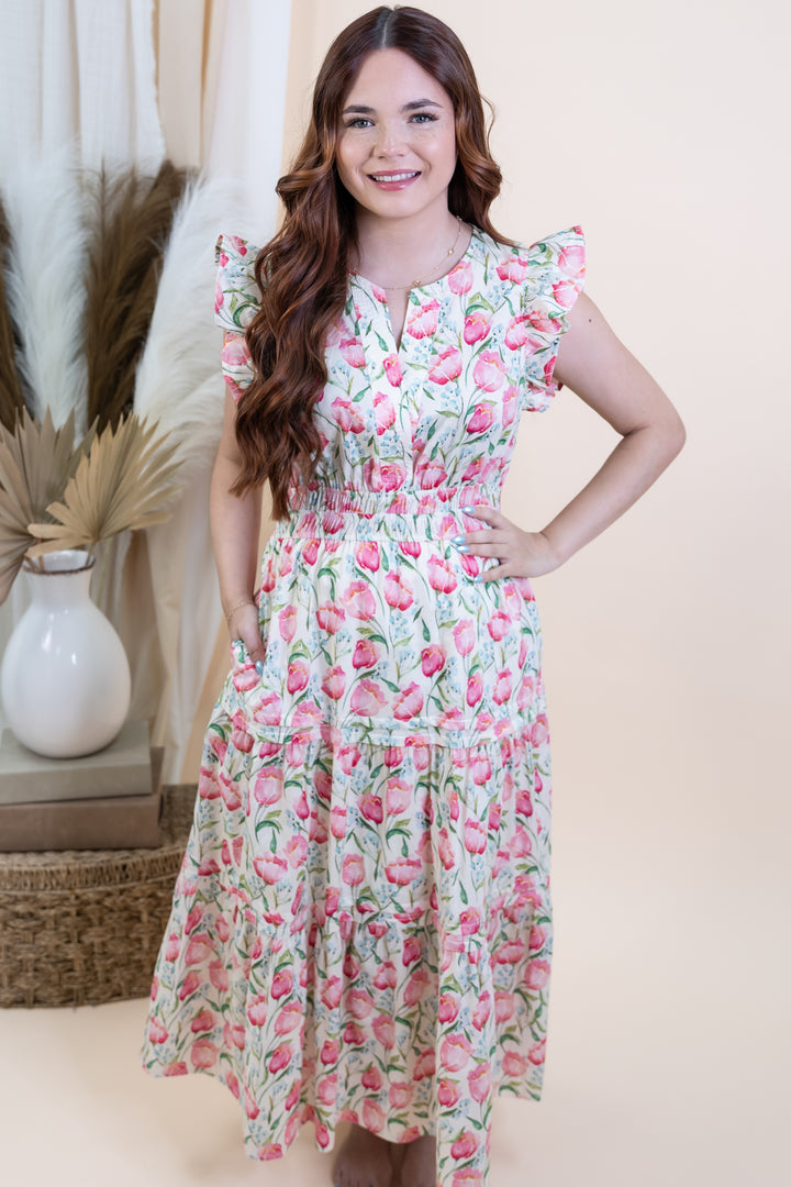 "Fluttering Florals" Dress (Pink)
