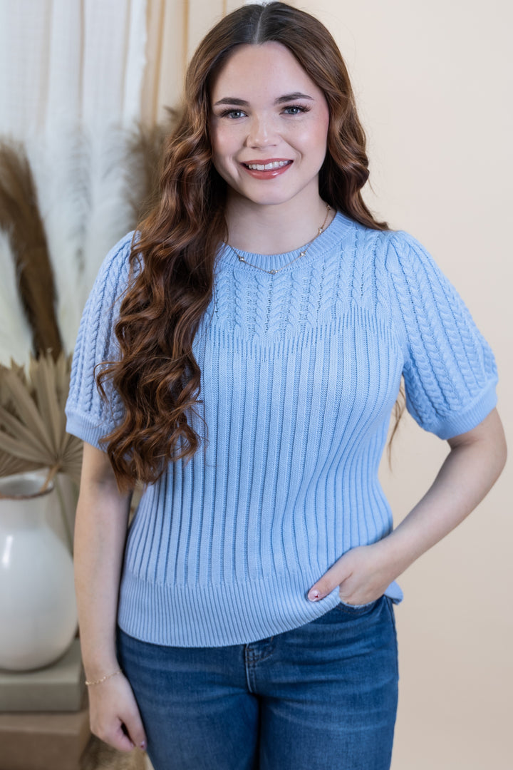 "Sunday Stroll" Sweater Top (Light Blue)