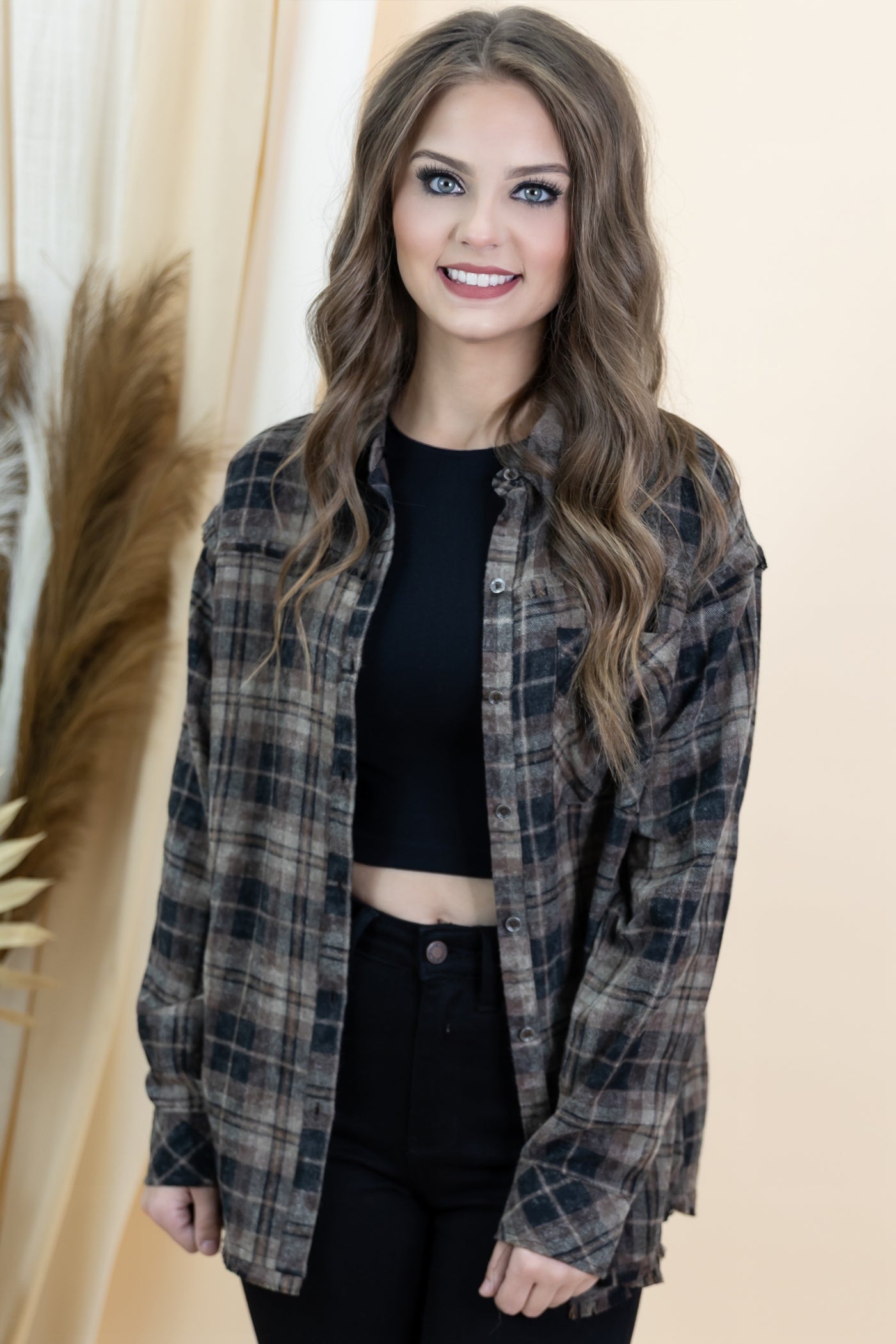 "Nothing To Add" Flannel Top (Black/Brown)