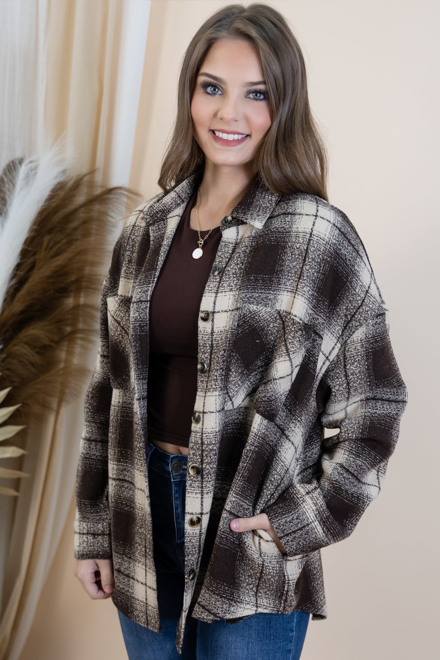 "Perfect Balance" Shacket (Brown/Taupe)