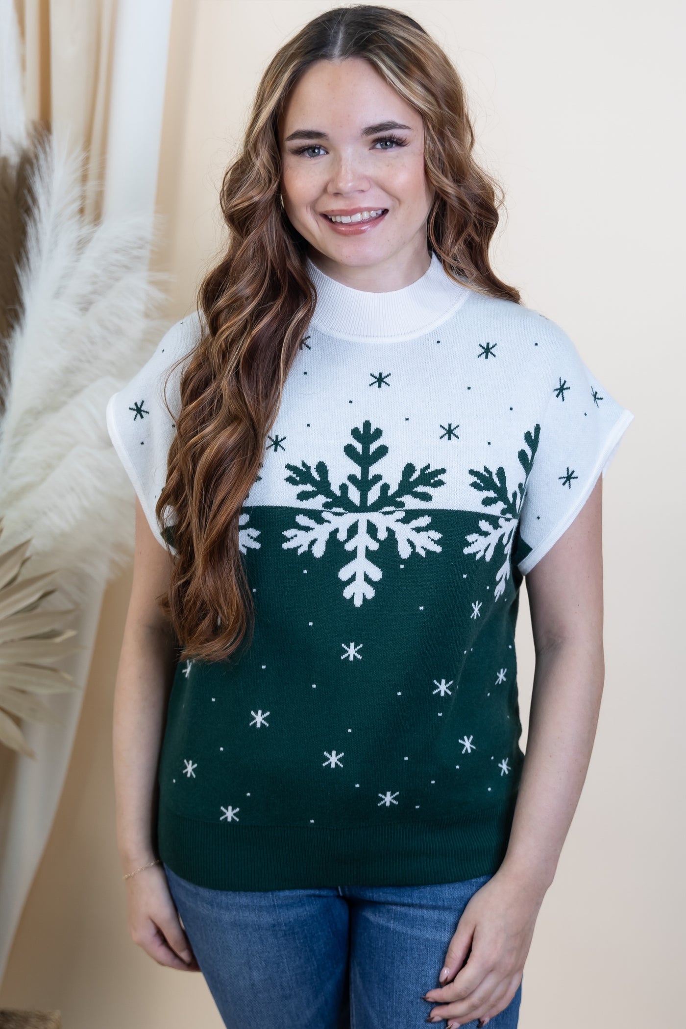 "Snowflake Kisses" Sweater Top (Hunter Green)