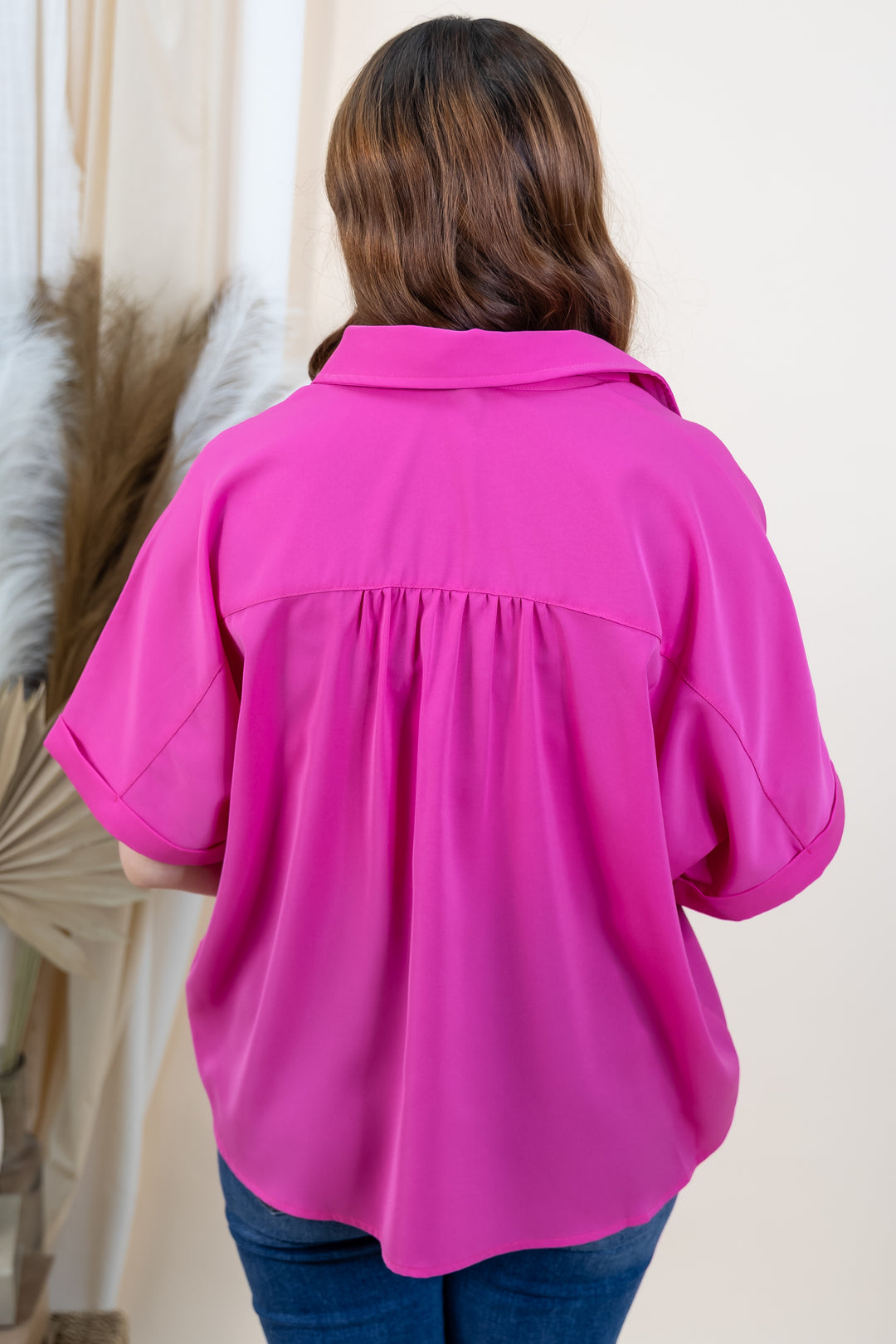 "Polished Perfection" Button Up (Hot Pink)