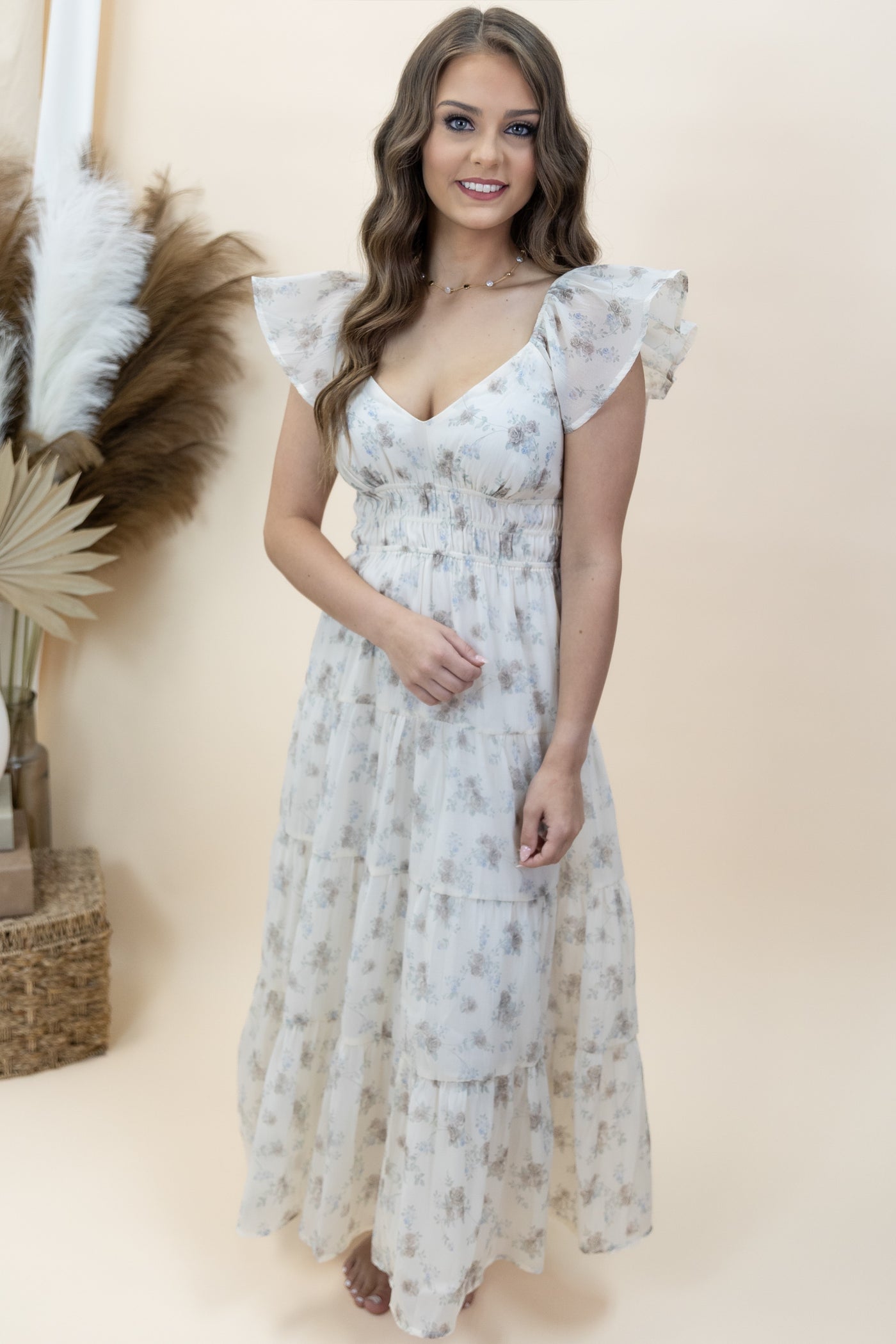 "Garden Of Charm" Dress (Cream/Multi Floral)