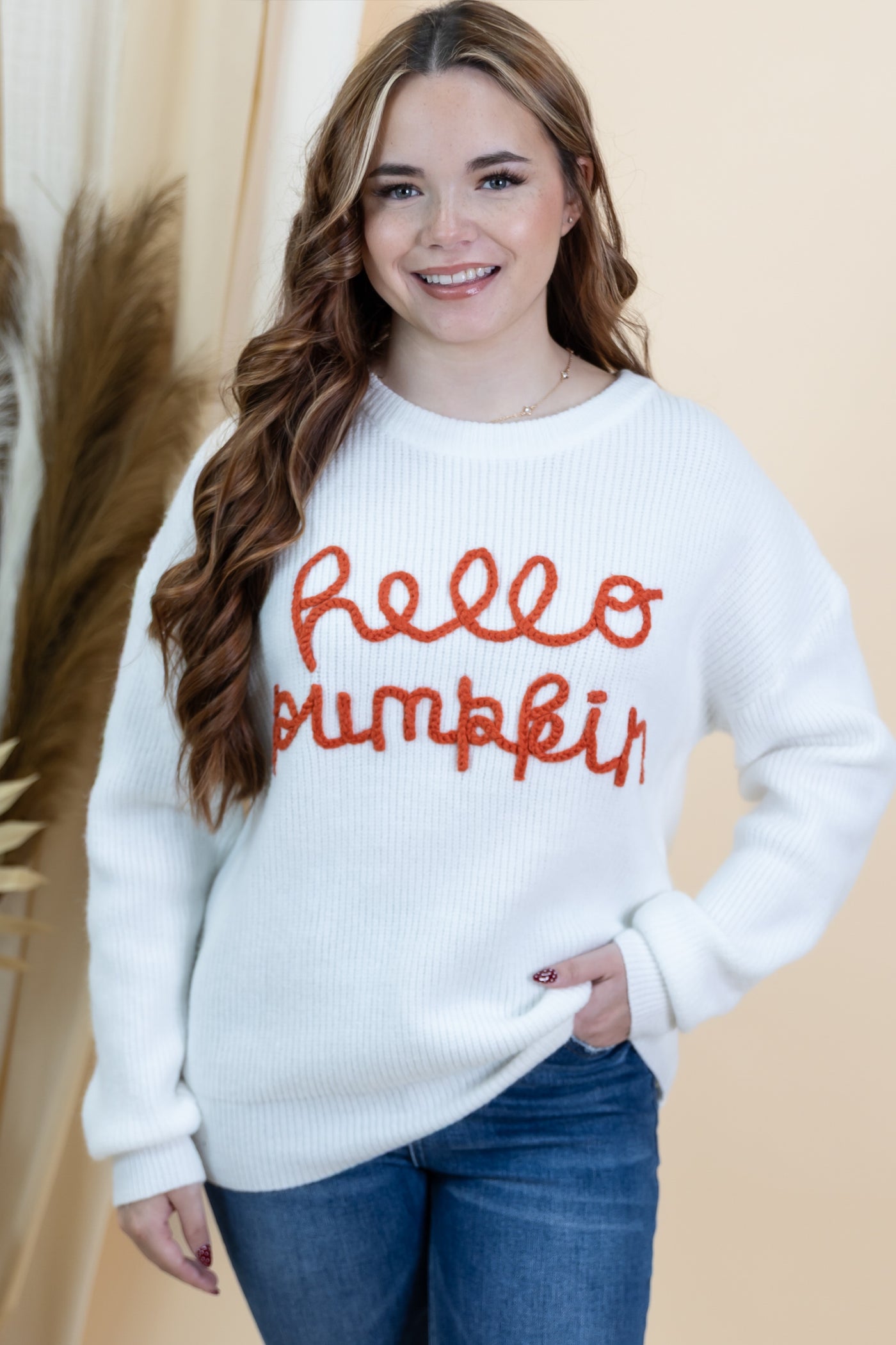 "Hello Pumpkin" Sweater (Off White)