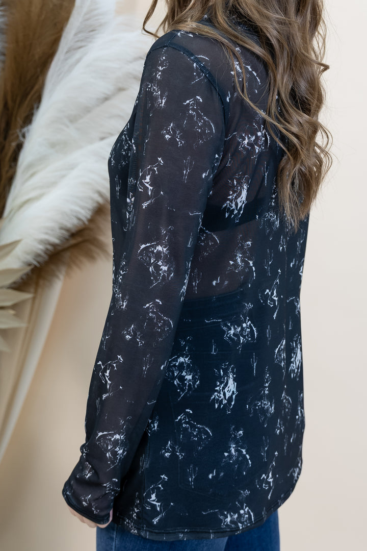 "San Antonio Rose" Mesh Long Sleeve (Black)