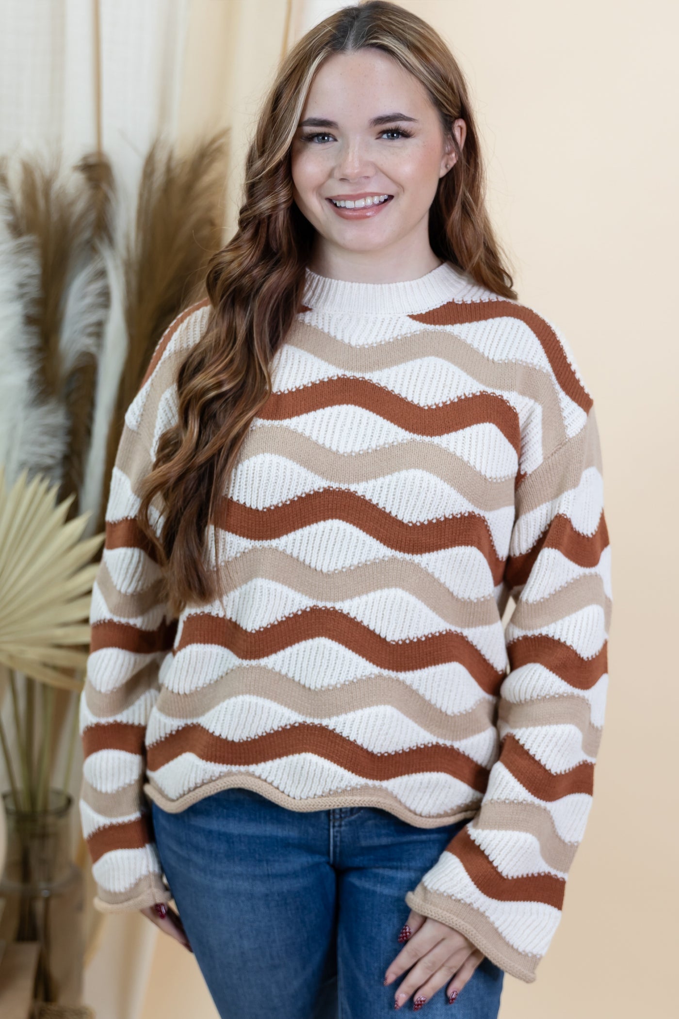 "Coming In Wave" Sweater (Taupe/Caramel)