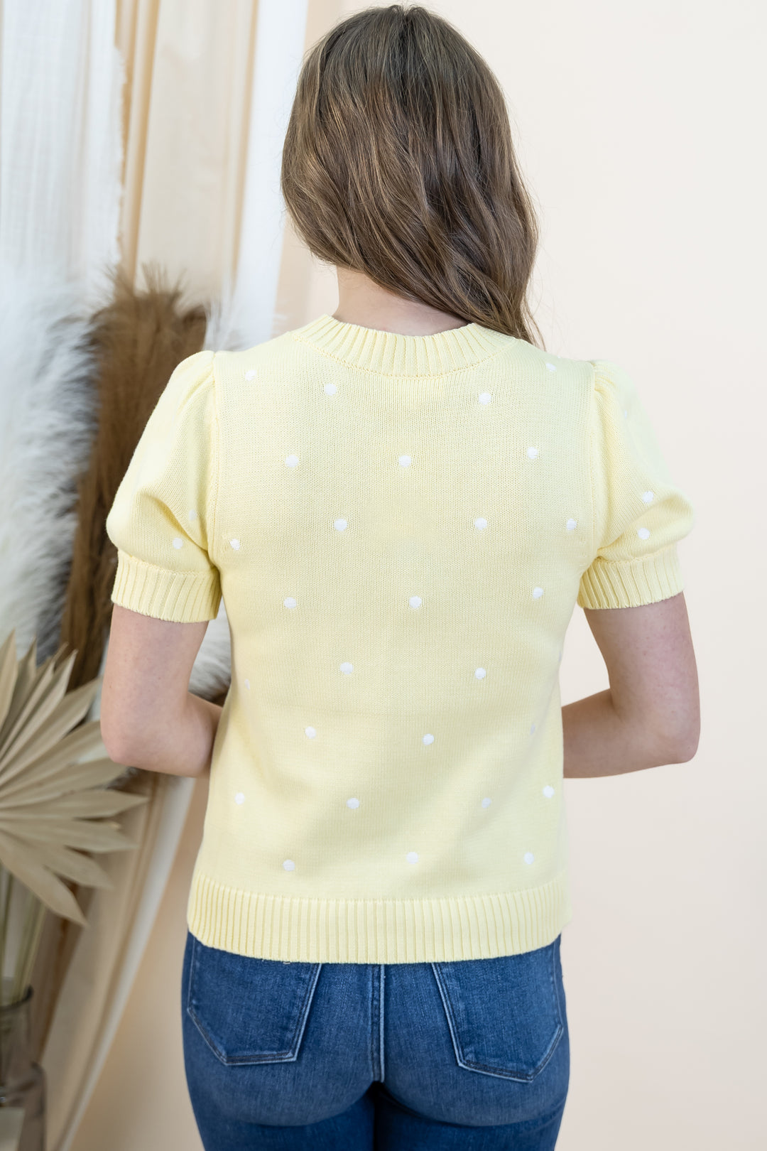 "Sweetly Spotted" Sweater Top (Lemon/Ivory Dot)