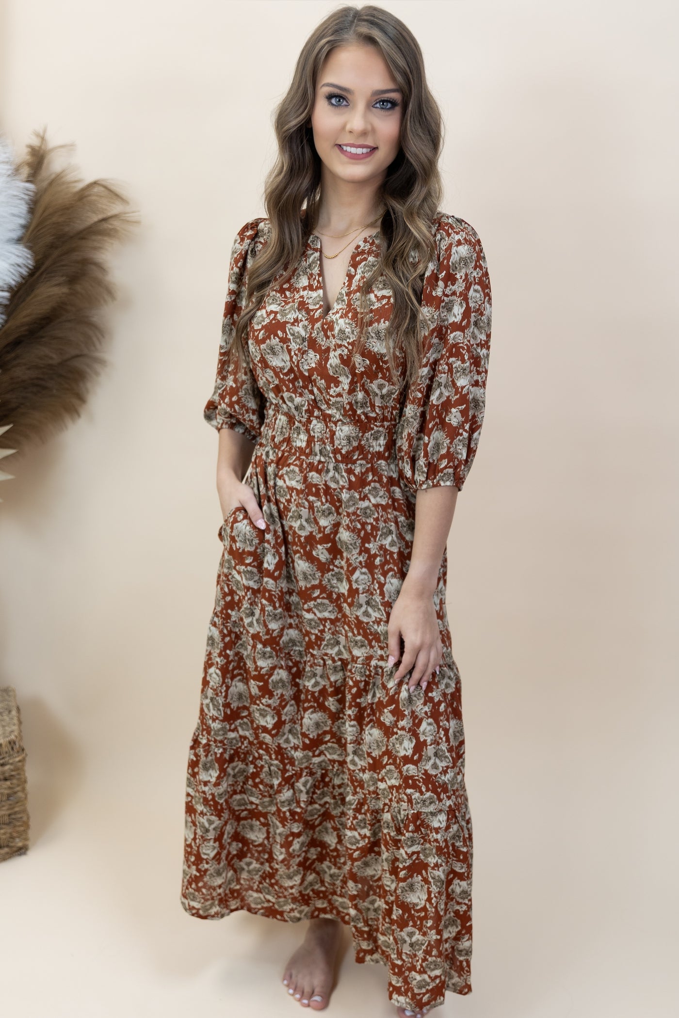 "Leaving Impressioins" Dress (Cinnamon/Taupe)