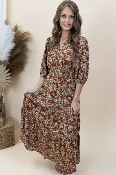 "Leaving Impressioins" Dress (Cinnamon/Taupe)