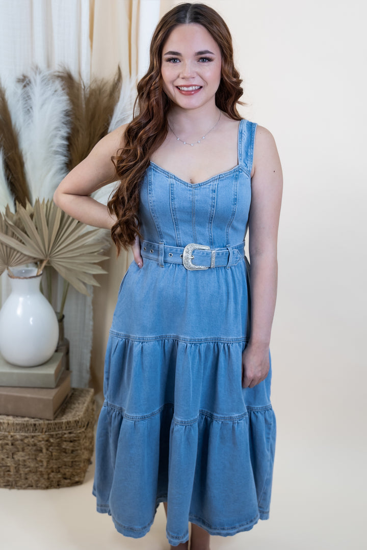 "Buckle Up Beauty" Dress (Cloud Wash)