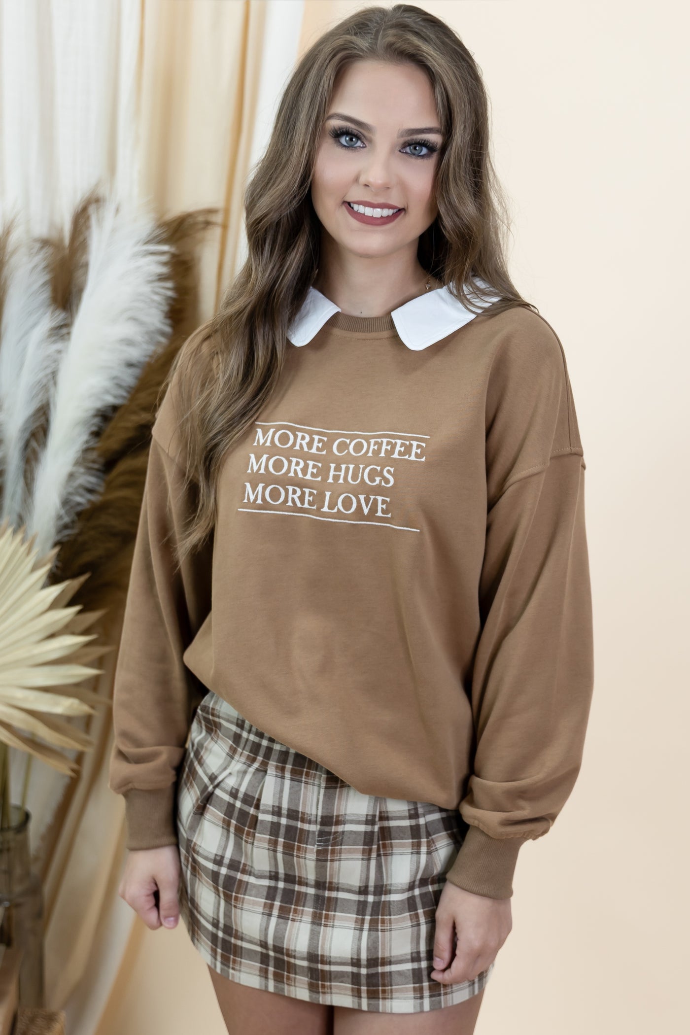 "Always Wondering" Skirt (Taupe/Brown Plaid)