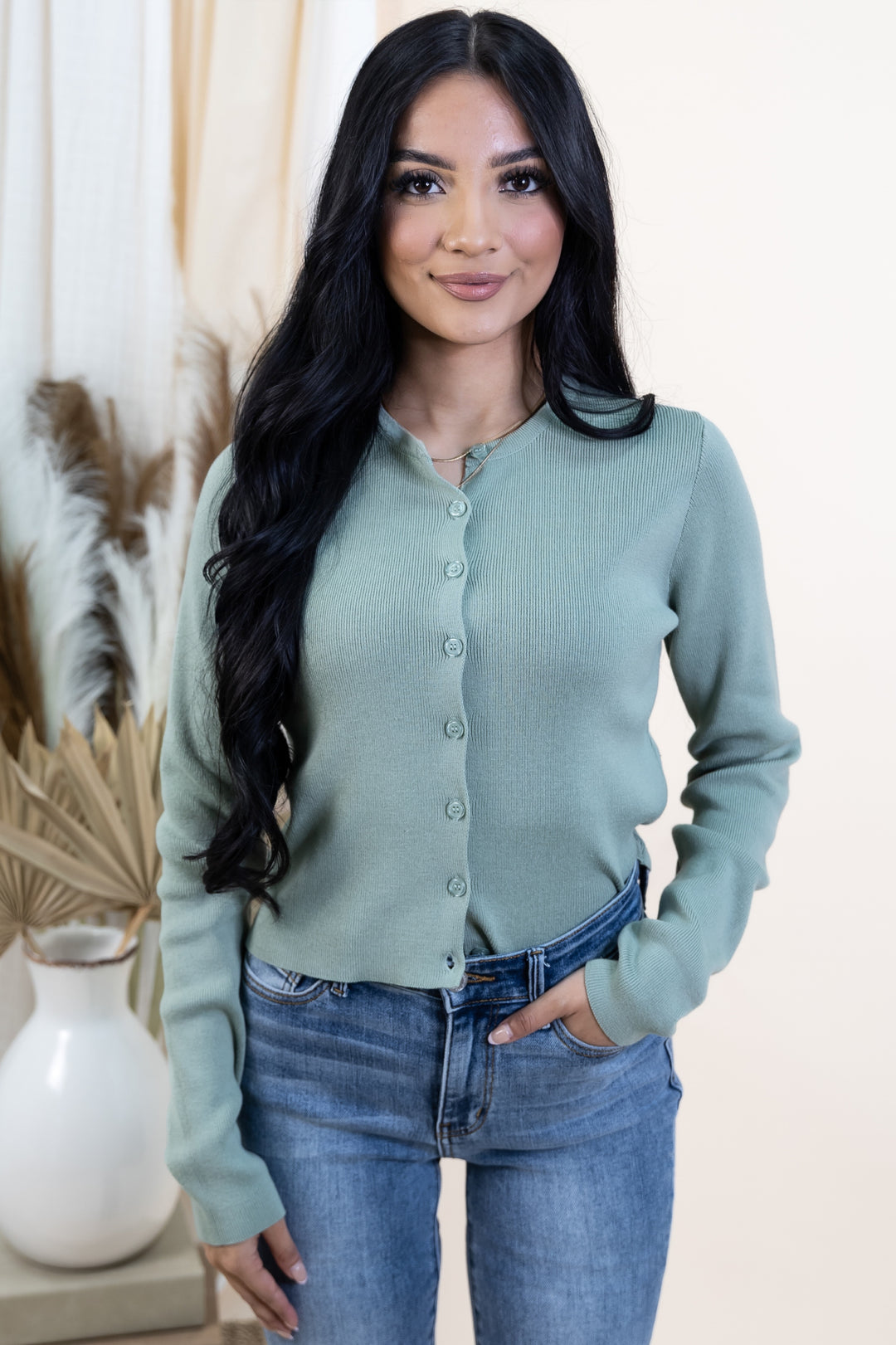 "Relax & Repeat" Cardigan (Sage Green)