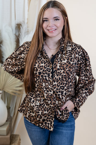 "Wild Thoughts" Button Up (Black/Animal)