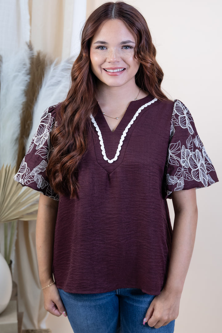 "Blooming Threads" Blouse (Wine)
