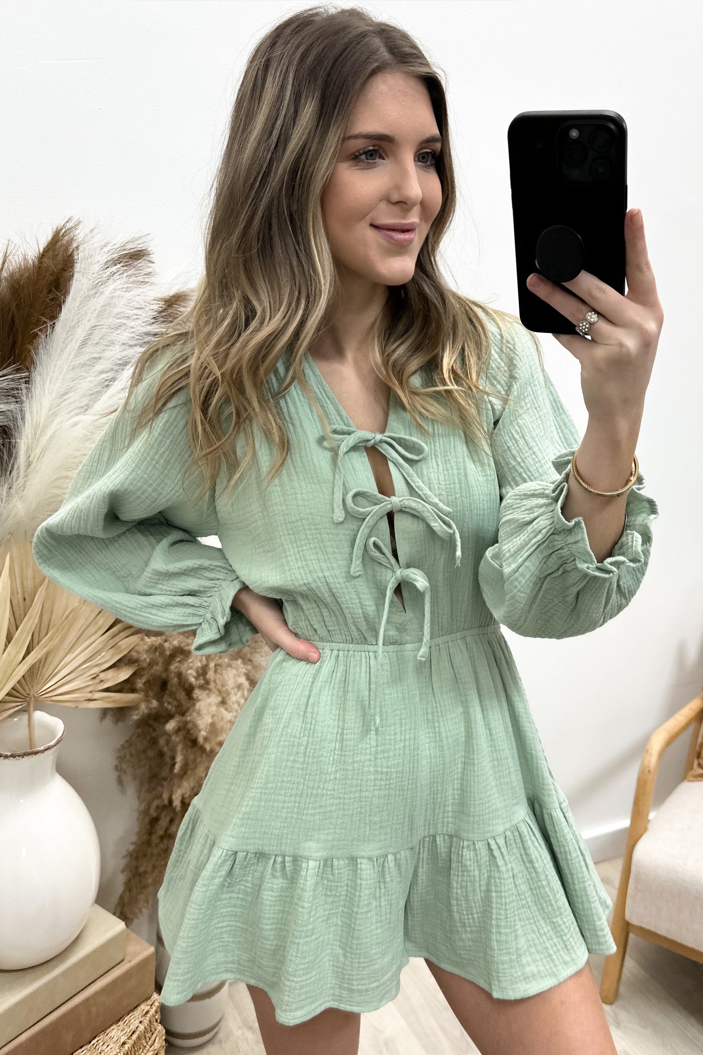 "Make The Call" Romper (Sage)