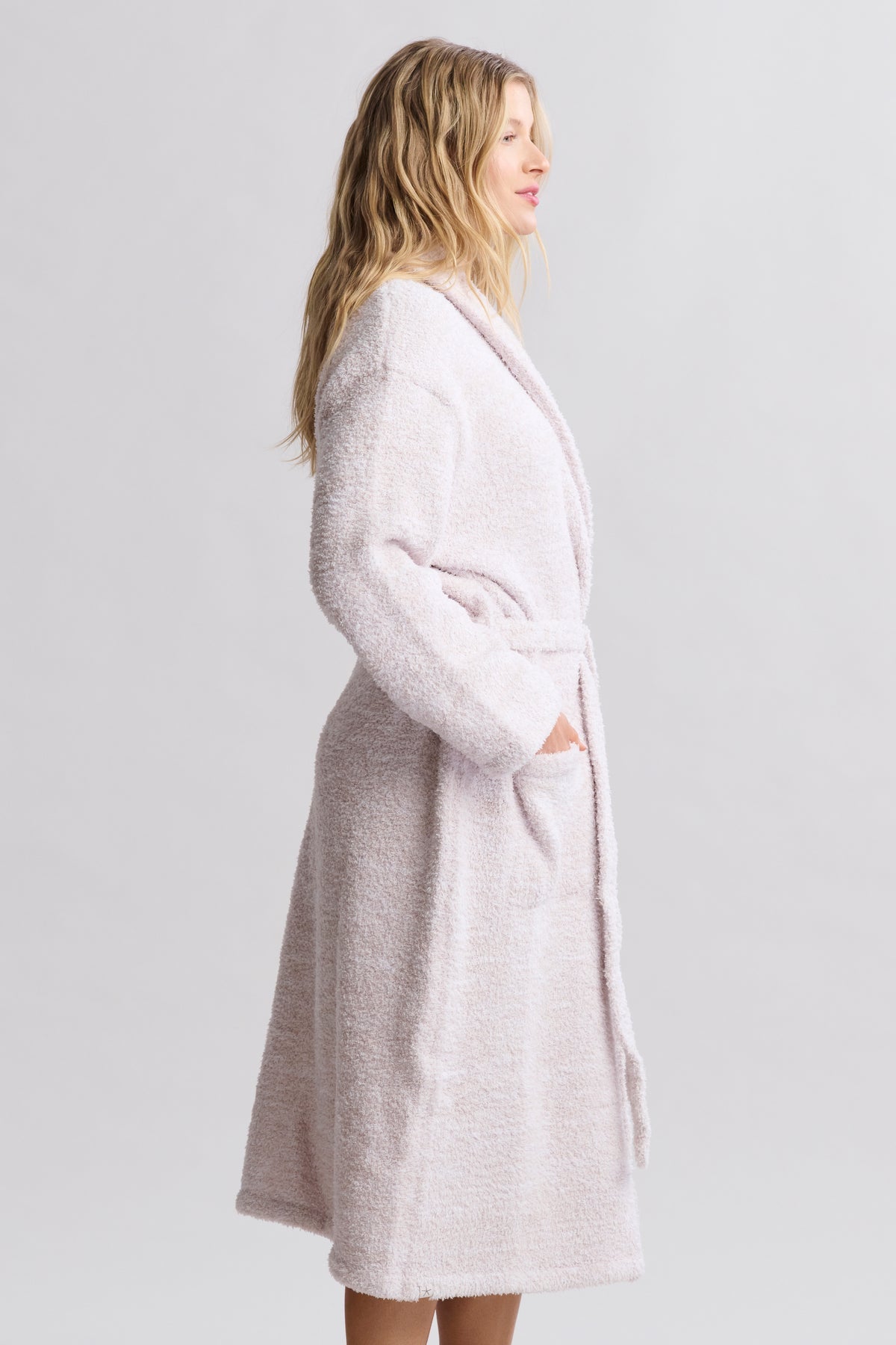Barefoot Dreams Cozy Chic Robe (Heathered Stone/ White)
