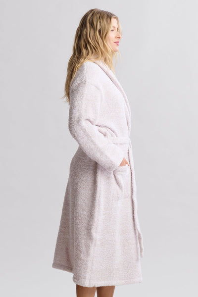 Barefoot Dreams Cozy Chic Robe (Heathered Stone/ White)