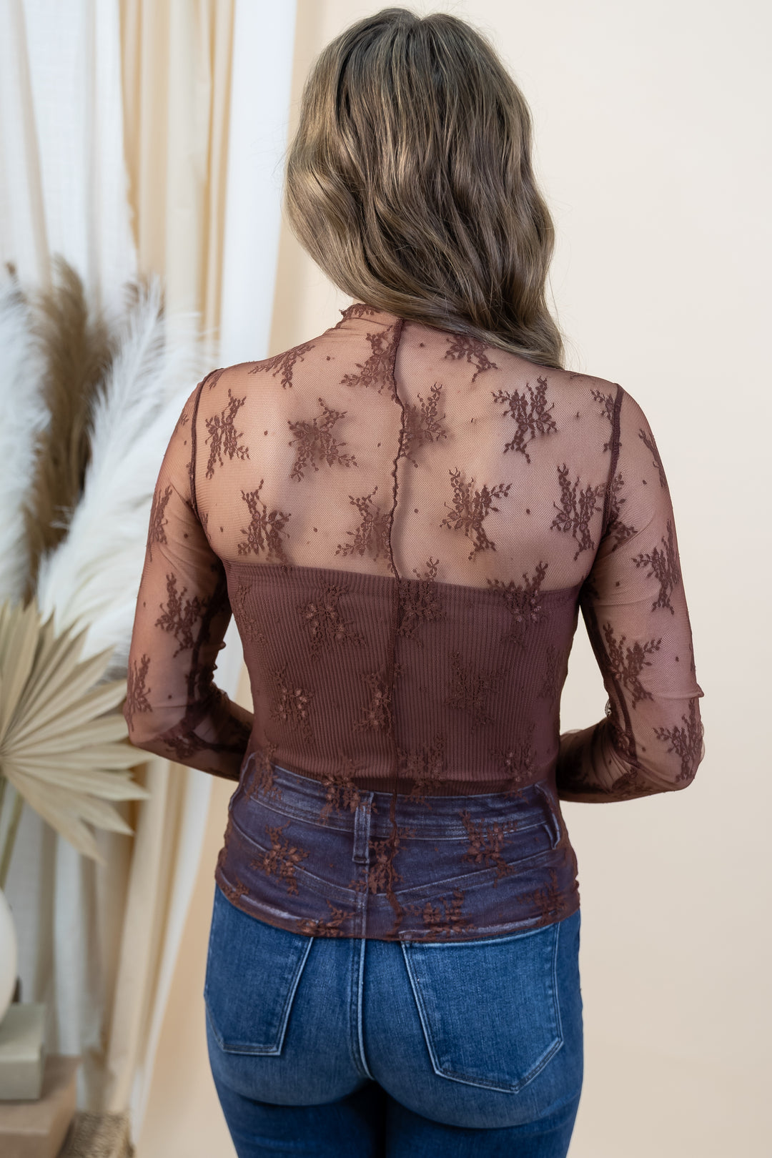 "Sheer Ambitions" Lace Long Sleeve (Red Bean)