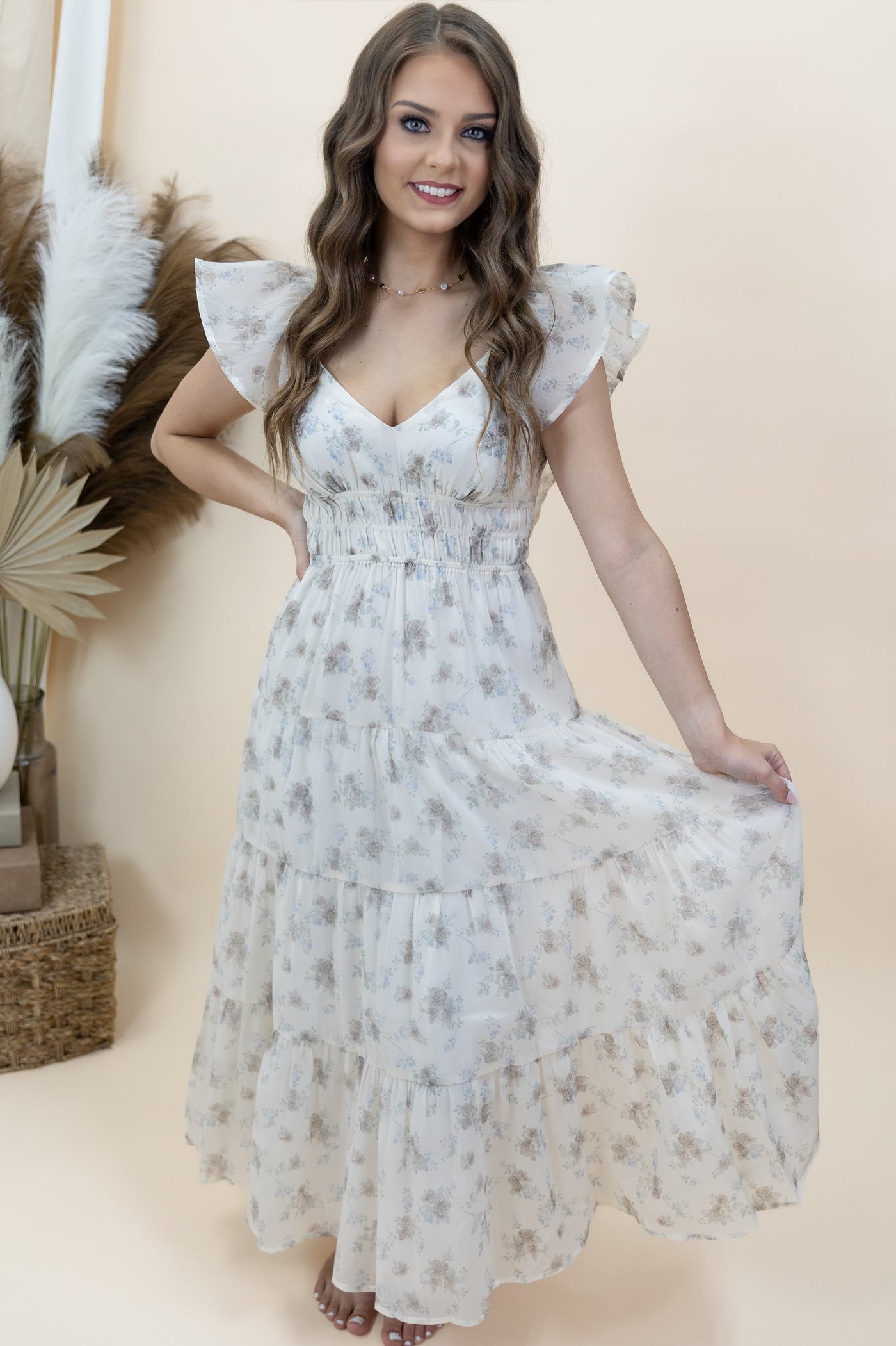 "Garden Of Charm" Dress (Cream/Multi Floral)